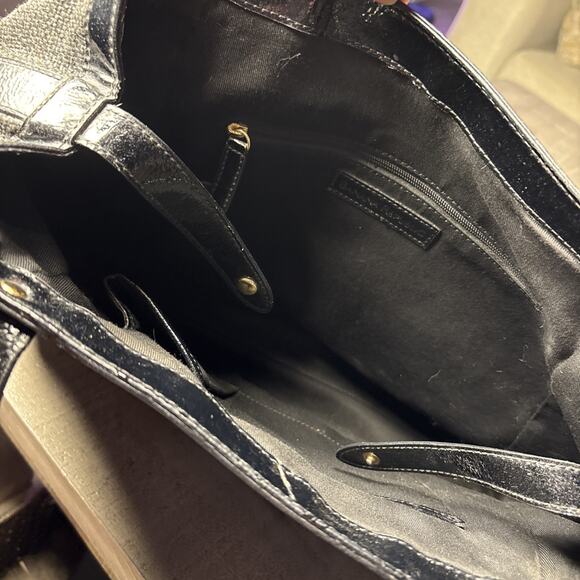 Y2K BANANA REPUBLIC Handbag Woven Faux Patent Leather Trim Black 16X9X3.5” - Picture 5 of 5